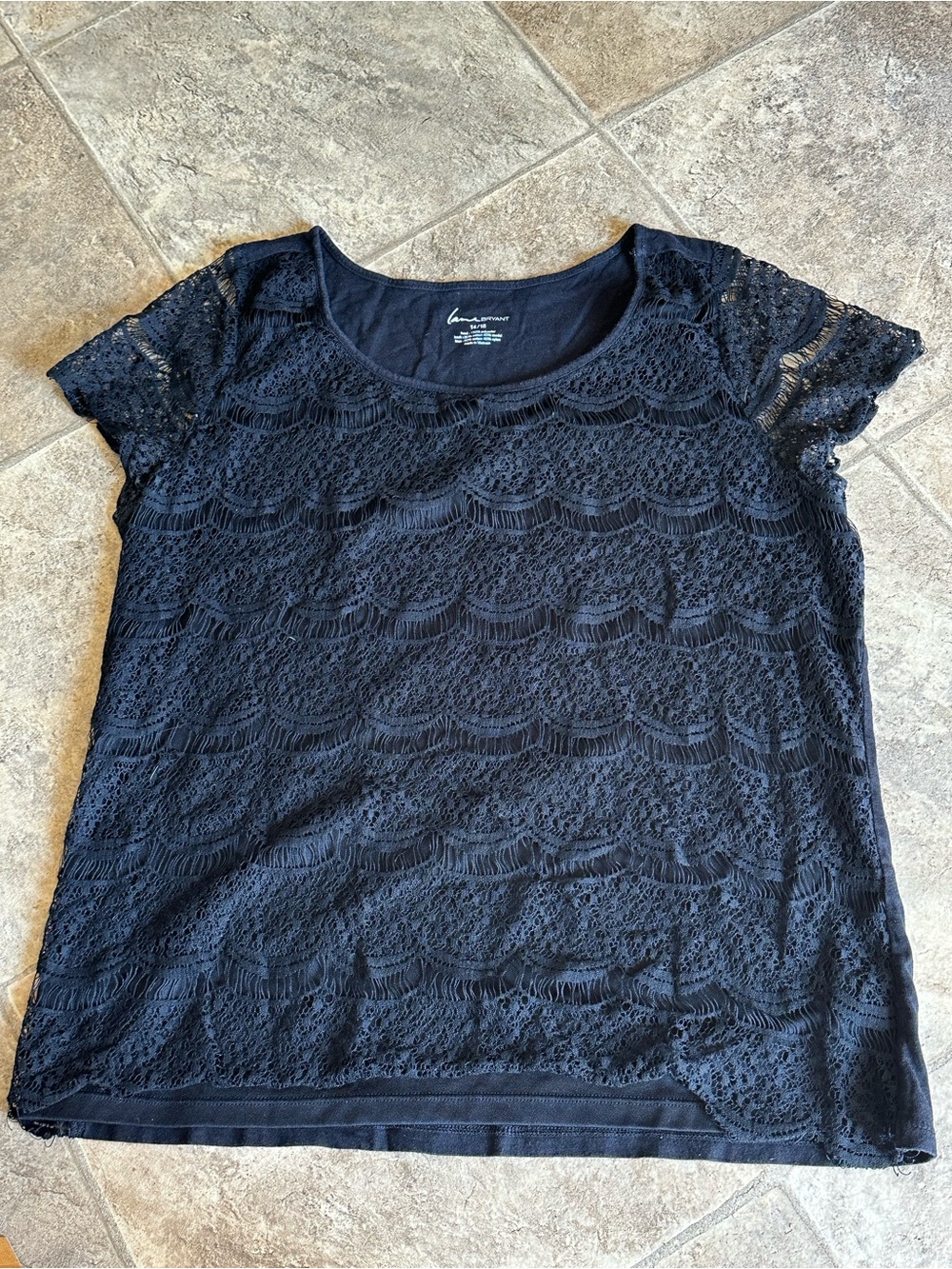Lane Bryant Black Lace Short Sleeve Scoop Neck Tee